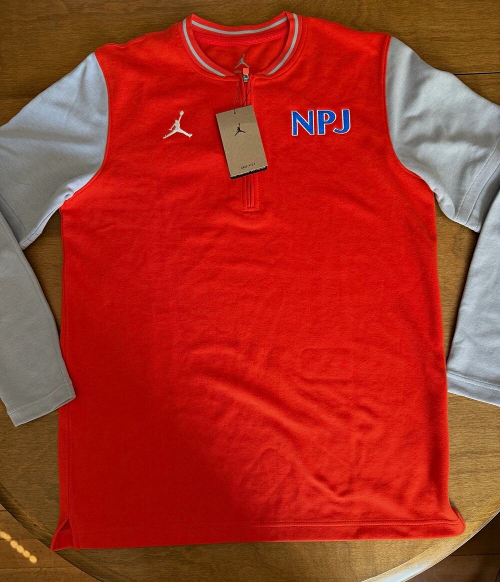 Jordan Dri-FIT 1/4 Zip Mock Neck Long Sleeve Pullover Jumpman Orange Gray M